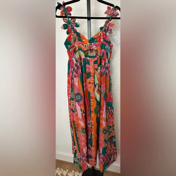 Farm Rio | Pleated Palm Midi Dress - Picture 4 of 5